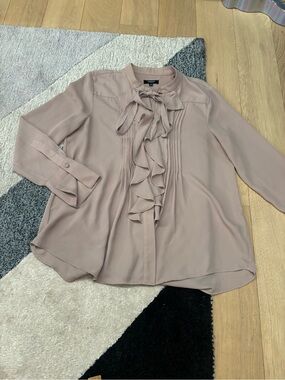 Premise Ruffle Tie-Neck Blouse Long Sleeve Size M Dusty Mauve Pink